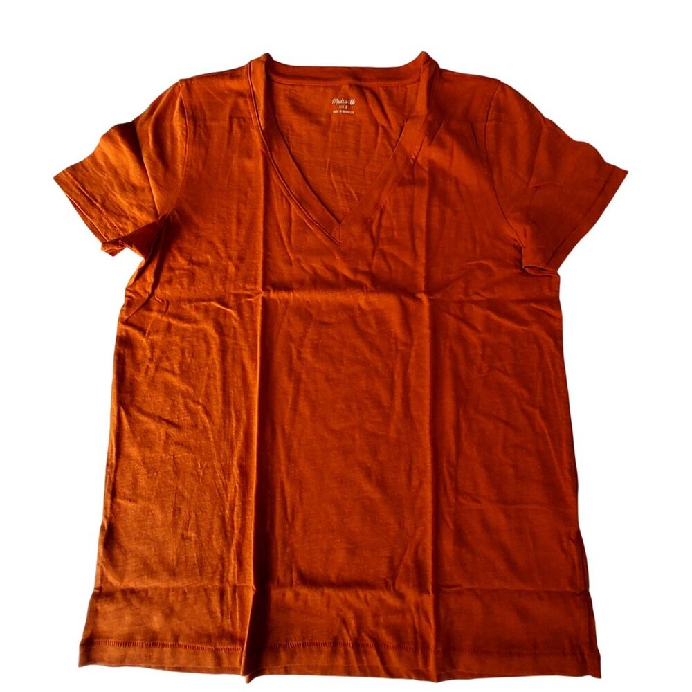 Madewell Womens V-Neck Short Sleeve T-Shirt Orange Size S Lightweight